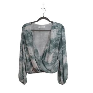 Astr Green Tie-Dye Wrap Blouse